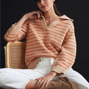 NEW $295 Demy Lee "Leigh" Striped Cotton Polo Sweater